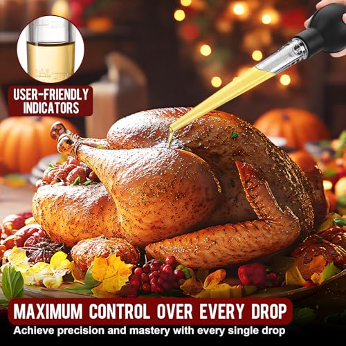 Turkey Baster, Baster Tool for Cooking-Baster Syringe for Home Baking, Turkey Baster and Injector Set with Detachable Silicone Bulb, Meat Marinade Injector Needles for Thanksgiving (Black)