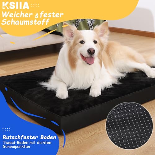KSIIA Orthopädisches Hundebett für Große Mittelgroße Hunde, Waschbar Hundekissen Flauschig Hundematte Hundematratze mit Abnehmbarer Deckel in Schwarz 90x55x7cm