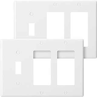 Bates- Combination Wall Plate, 2 Pack, Single Toggle/Double Decorator, White Light Switch Cover Plate, Switch Covers, Outlet Plate Cover, Wall Plate Cover, Wall Plates