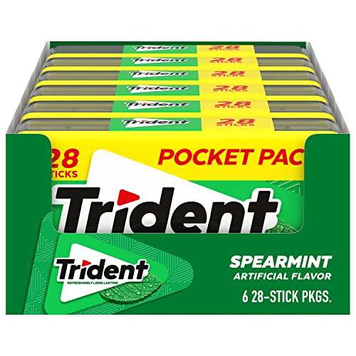 Image of Trident Spearmint Sugar-Free Chewing Gum, 6 Packs of 28 Pieces (168 Total)