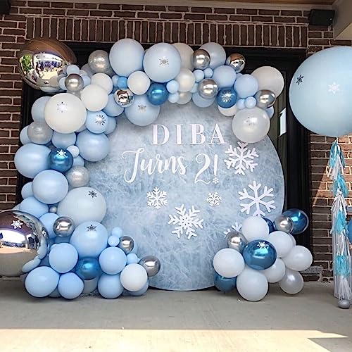 Image of Jobkoo Blue and White Balloons, 60 Pcs 12 Inch Pastel Baby Blue Silver Latex Balloon with Metallic Confetti Balloons Graduation Balloon for Boys Birthday Baby Shower Christening Grad Party Decorations