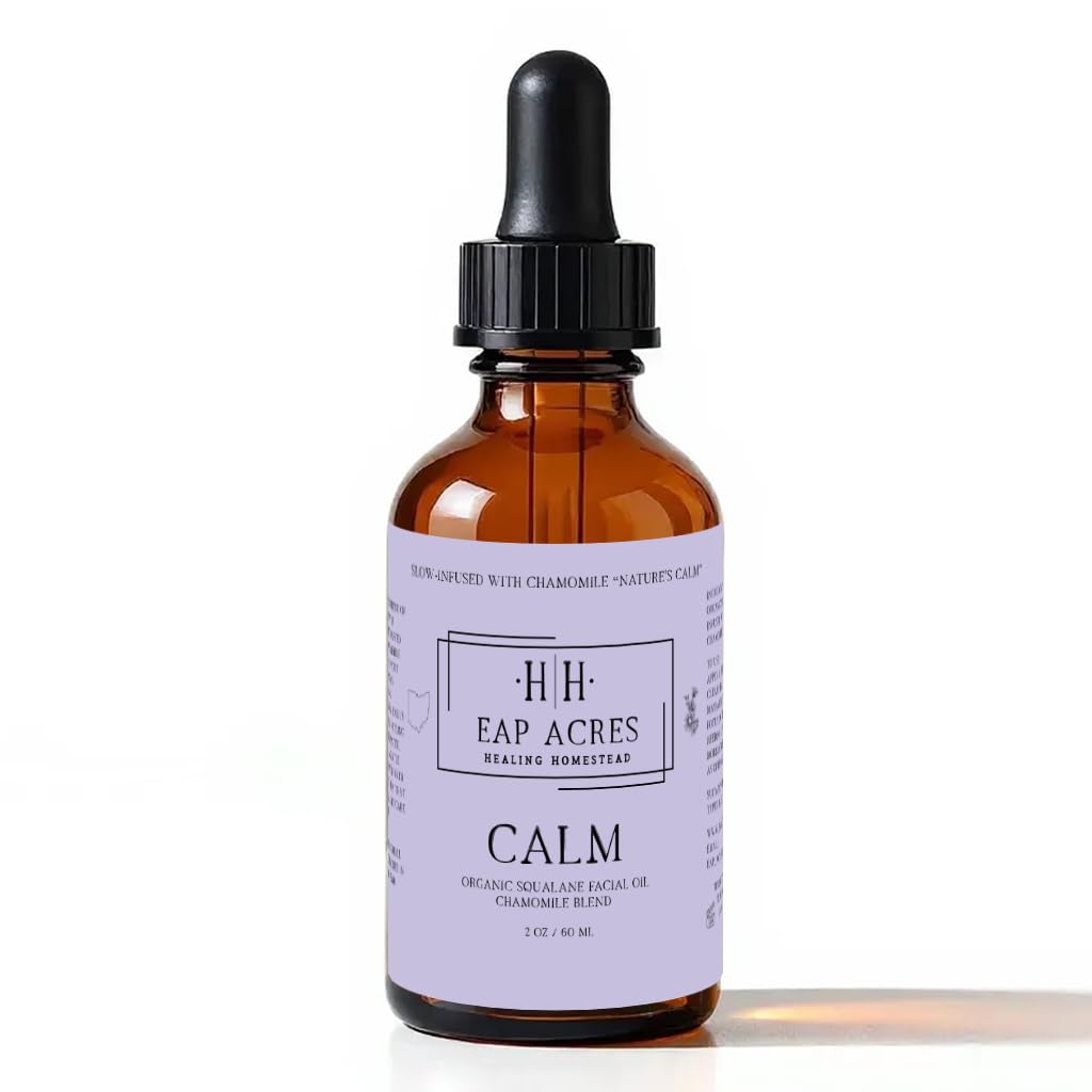Facial Oil for Dry, Sensitive, Oily, Acne-prone/Mature skin–Organic Squalane oil Infused with Chamomile–Hydrating, Gentle, Soothing, Calming, Eczema, Baby, Nourishing (CALM)