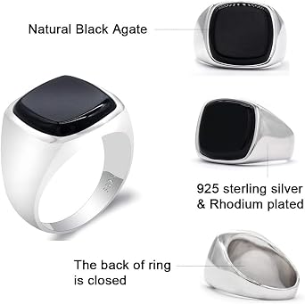 Men's Ring Simple Square Black Agate Stone Men's Punk Ring Premium Jewelry Türkiye Style