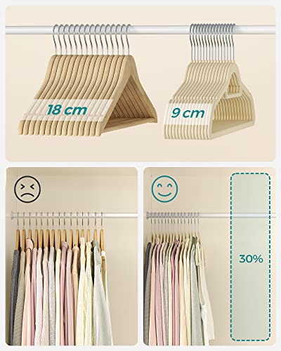 Miniatura 5 de SONGMICS Percha de Terciopelo, Juego de 20, Antideslizantes, con Barra Corbata y Gancho Giratorio 360°, 0,6 cm Espesor, Ahorra Espacio, 43,5 cm Largo, para Abrigo Pantalón, Beige CRF020M20