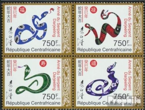 Prophila Collection Republika Środkowoafrykańska 4112-4115 blok czwórki (kompl. wydanie) po świeżej ** MNH 2013 rok węża (znaczki pocztowe dla kolekcjonerów) astrologia/znak zodiaku