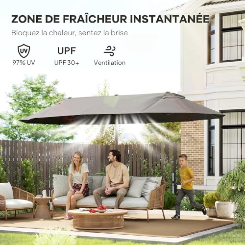 Parasol double 4,6 m manivelle alu gris Outsunny