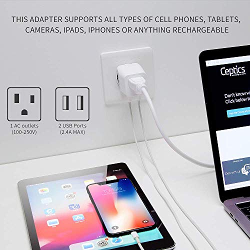 Image of Ceptics Schuko, Germany, France, Spain Travel Adapter Plug with Dual USB - USA Input Type E /F - Ultra Compact Perfect for Cell Phones, Laptop, Camera Chargers, iWatch, iPad, iPhone and More (CTU-9)