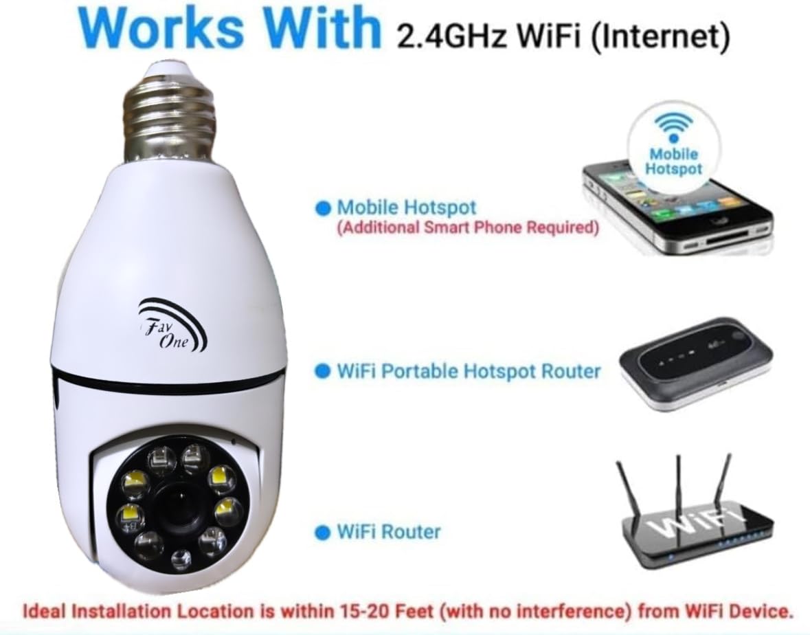 Favone PTZ Wireless WiFi E27 Bulb Holder Security Camera with 4