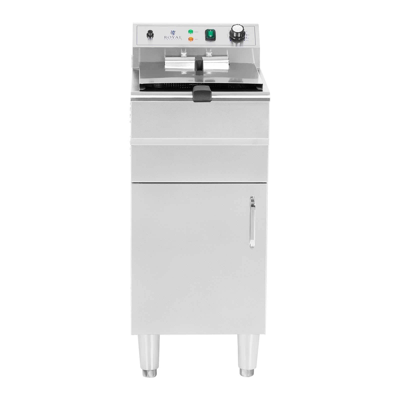 Royal Catering Freidora Eléctrica Profesional para Hostelería 400 V (Volumen: 16 L, 5000 W, Con grifo de vaciado y mueble bajo)