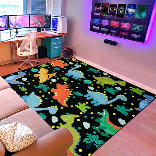 Lovely Black Dinosaurs Area Rugs Black Dinosaur Rugs for Boys Kids Cute Animal Patterns Carpets Dinosaur Rugs for Boys Bedroom Living Dinning Room Bedroom Kitchen Playing Room, 2'5''×4'