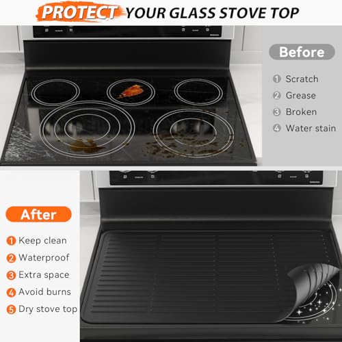 Image of Silicone Stove Top Covers for Electric Stove -28x20 inches Heavy Duty Waterproof Glass Cooktop Protector, Silicone Mats for Kitchen Counter Oven Top Cover Dish Drying Mat