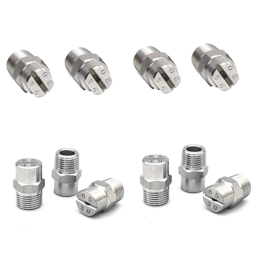 BTYQKZVPM Pressure Washer Nozzles， 304 Stainless Flat Fan 10PC(1/4 External Thread 12.5mm (Bore Diameter 2.0mm),65°)