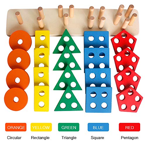 Wisbaby Montessori Toys For 1 2 3 Year Old Boys And Girls,Wooden Sorting & Stacking Toy For Toddlers Learning Toys,Educational Toys,Shape Sorter And Color Stacker Preschool Kids Wood Gifts #TOP4