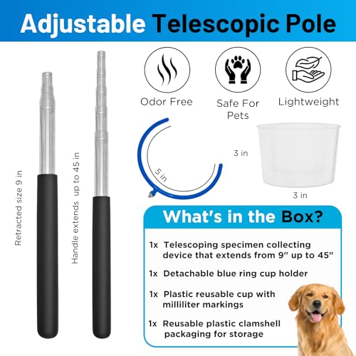 Image of PetTest i-Catch Telescoping Dog Urine Catcher, 45-inch Extendable Dog Pee Stick Collector, and Telescopic Pole Handle for Small and Large Breeds, Includes a Reusable Cup with Milliliter Markings