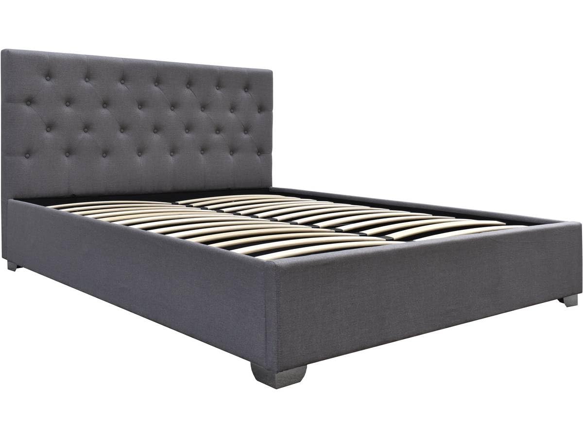 Habitat et Jardin - Lit Double Tino en Simili Gris avec Coffre Rangements 140 x 190 cm | Cadre de Lit 2 Places Design | Sommier à Lattes et Tête de Lit Inclus