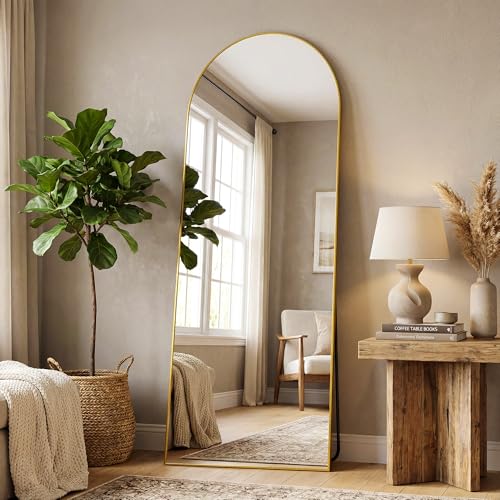Image of Antok 58 inch x19 inch Arched Full Length Floor Mirror, Gold Aluminum Frame, Free Standing /Wall Mount /Leaning for Bedroom, Living Room, Dressing Room