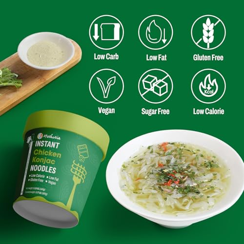 Image of Hethstia Konjac Noodle Chicken Soup, 6-Pack Instant Shirataki Noodle Soup Cups - Low-Calorie, Sugar-Free, Low-Carb, Gluten-Free, 34.32 oz Vegan Konjac Pho Pasta Chicken Broth, Healthy Asian Noodles