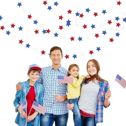 Image of Fourth-4th of July Memorial-Day Party-Decorations - 62ft Patriotic Red-Blue White Twinkle Little Star Hanging Streamers-Garland Banner,Independence Graduation Baby Shower Birthday Decor Hugtmr