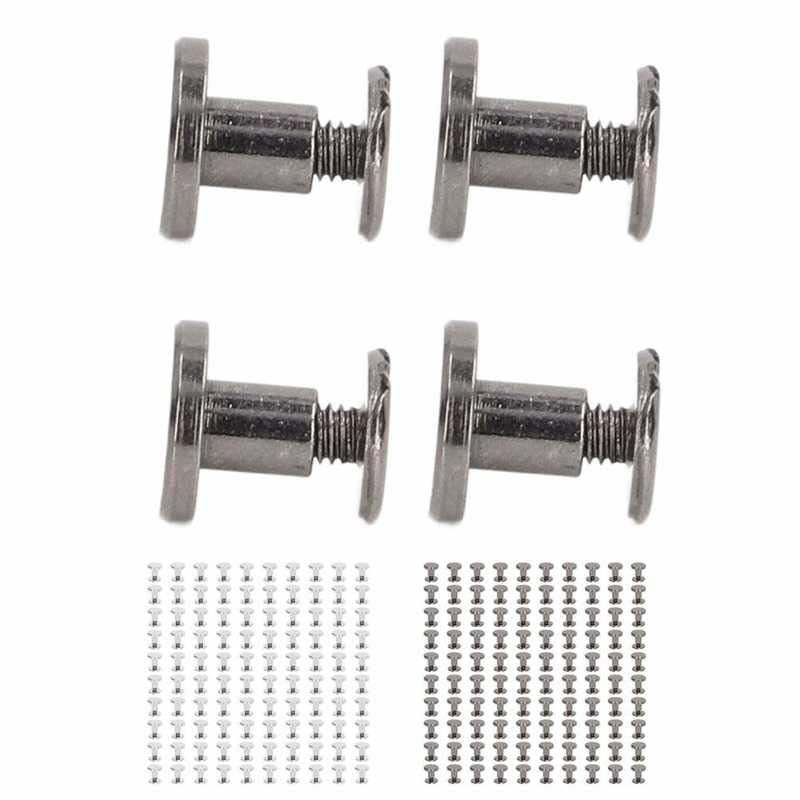 100 Sets Metal Chicago Binding Screws Electroplated Brass Arc Surface Round Flat Head Leather Rivets Screws stainless steel - (Color: Silver)
