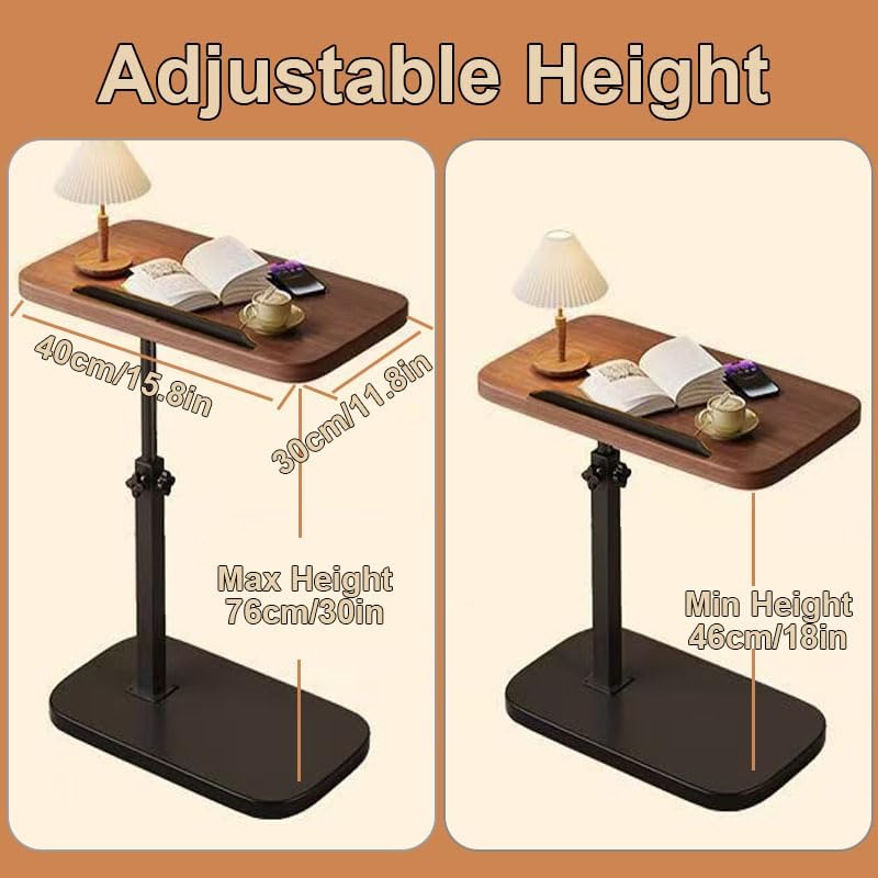 Multiful Sofa Side Floor Stand,Mini Projector Stand Table, Wooden Tray Table,Portable Laptop Holder,Height Adjustable Snack Tray Stand for Living Room Couch Bed Side (Black)