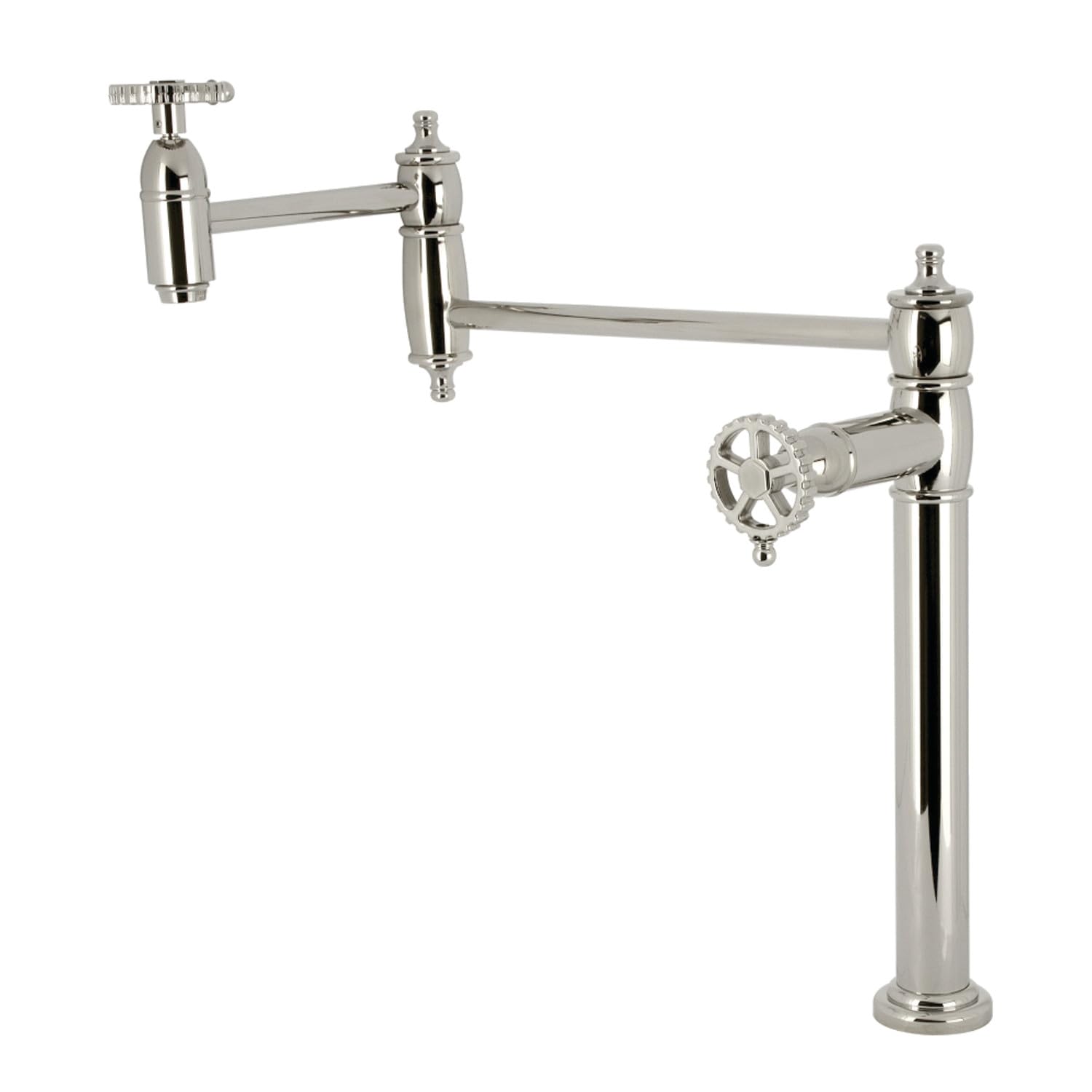 Grifo de llenado de ollas articulado Kingston Brass con doble llave de corte