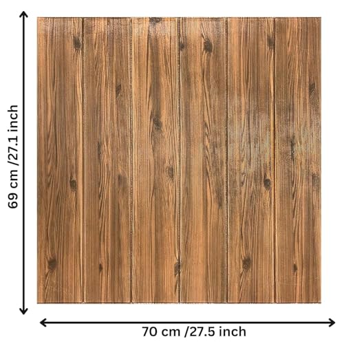 Image of KASHIVAL Self-Adhesive Waterproof PE Foam 3D Wall Panels Wallpaper Sticker for Bathroom, Living Room, Hotel and Home Decoration (70 x 70cm, Appx. 5.3Sq Feet) (JD Dark Wood)
