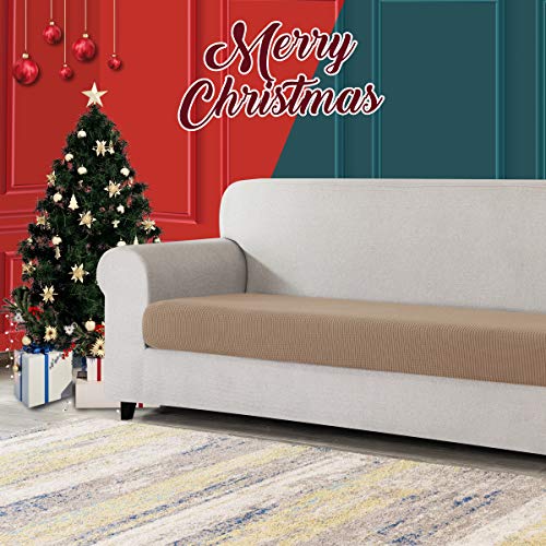 Image of CHUN YI Stretch Couch Cushion Cover Suitable for 3 Settee, Sofa Seat Slipcover with Spandex Jacquard Fabric(Large,Camel)