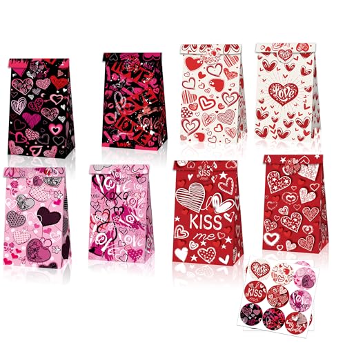 KAOTPO Bolsas de papel pequeñas, 12 unidades de bolsas de regalo de cumpleaños infantiles como bolsas para rellenar, con 18 pegatinas. Adecuado para cumpleaños infantiles, fiestas y regalos de