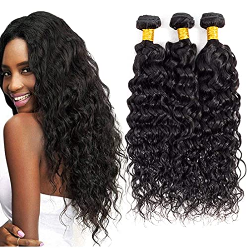 9A Brazilian Virgin Human Hair Water Wave Hair 3 Bundles Virgin Human Hair Wet and Wavy 26 28 30 inch bundles Human hair Natural Black…