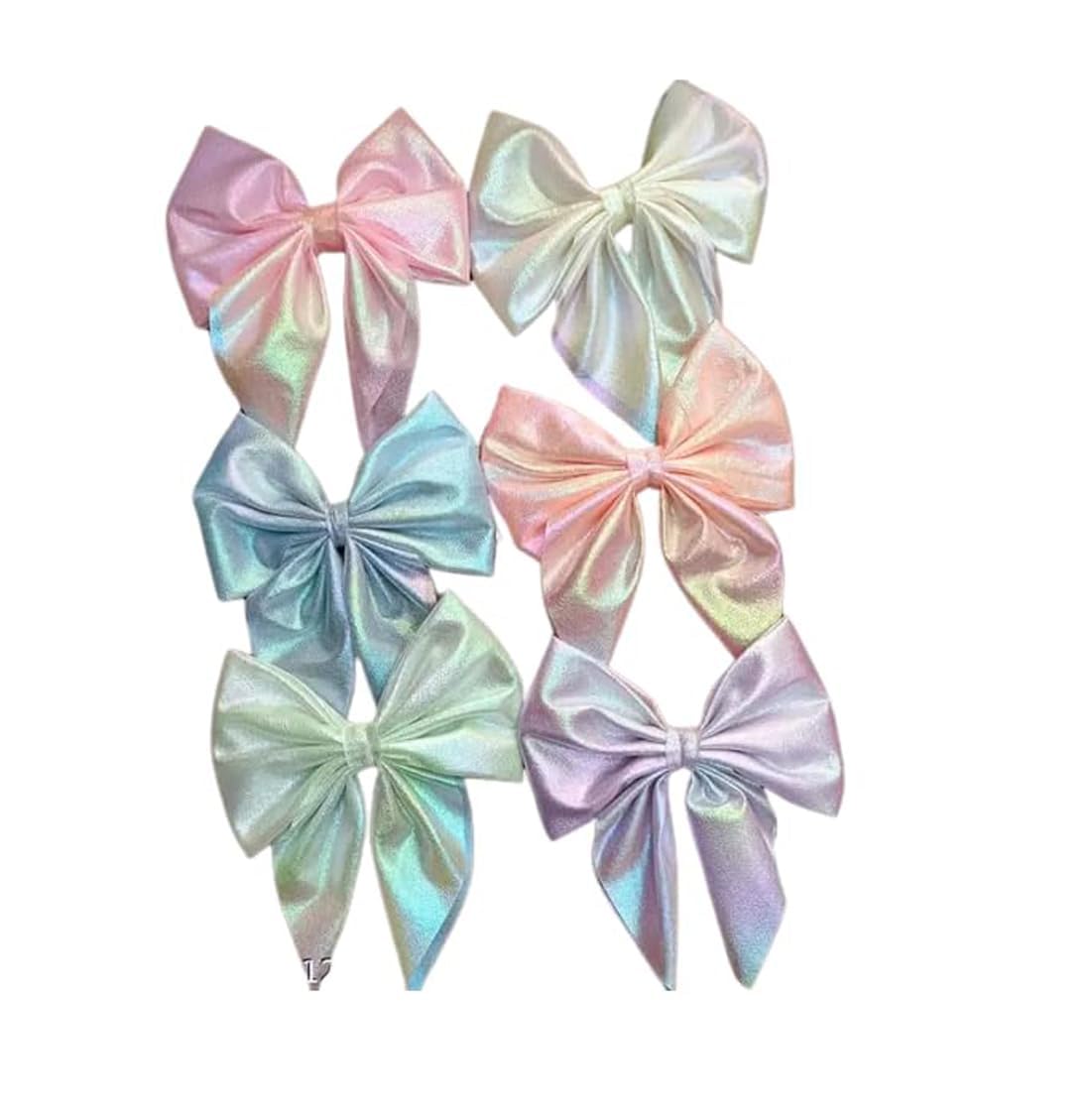 Set Of 6 Satin Silk Hair Bow Clips Solid Color Big Bowknot Barrettes Hair Accessories For Girls Women Ladies, Multicolor-image-14