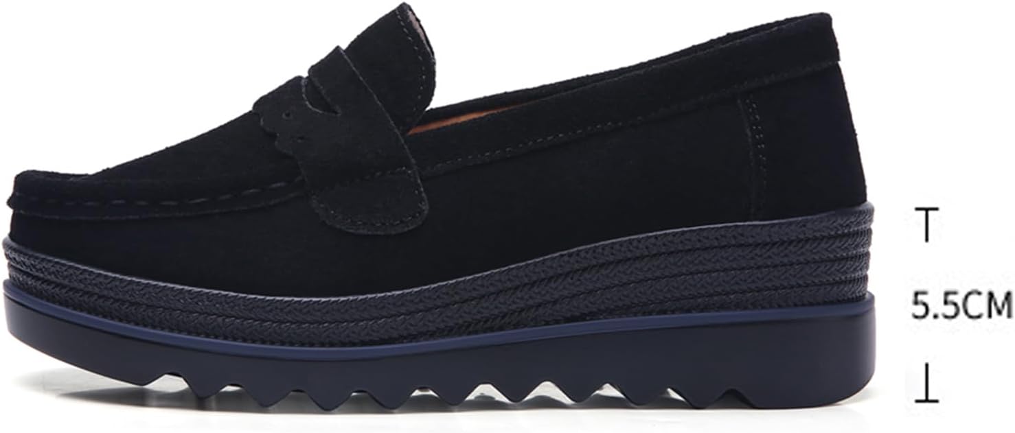 EnllerviiD Women's Slip-On Platform Loafers Comfort Suede Wedge Shoes Casual Thick Soft Business Work Penny Loafers - Image 6
