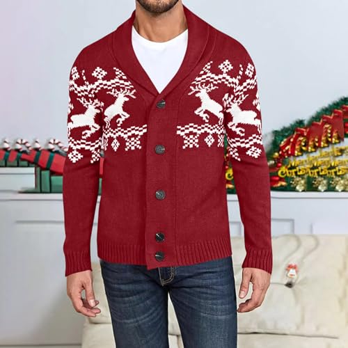 Men's Christmas Cardigans Ugly Sweaters Button Down Shawl Casual Outerwear Reindeer Snowflake Knit Cardigan Sweater2