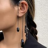 Ymqewq Kenfery Gothic Long Tassel Ear Cuff Wrap 1pcs Non-Piercing Crystal Pearl Drop Dangle Earrings