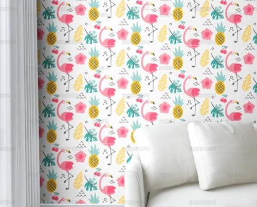 Papier peint autocollant pour salon et chambre motif flamant rose 45x600cm - 4