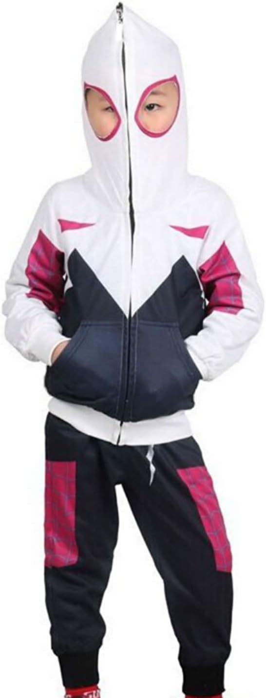 COSFANCY Kids Into The Spider-Verse Gwen Hoodie Jacket Sweatshirt Costume 3T-7T (3T/Height 95-105cm, 3)