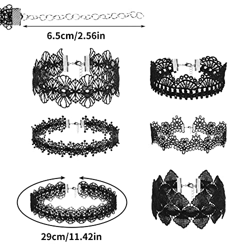 Yolev 6er Set Stretch Halskette Choker - Schwarz Spitze Tattoo Gothic Halskette für Frauen & Mädchen, Einheitsgröße