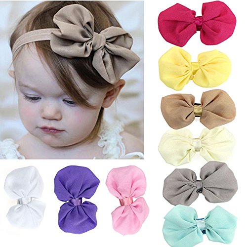 Tankerstreet Sweet mignon de bébé en mousseline de soie fleur Bandeau élastique Couleurs assorties Tête Wrap Cheveux Bow Band bandanas souple et extensible pour bébé fille Lot de 9 pcs