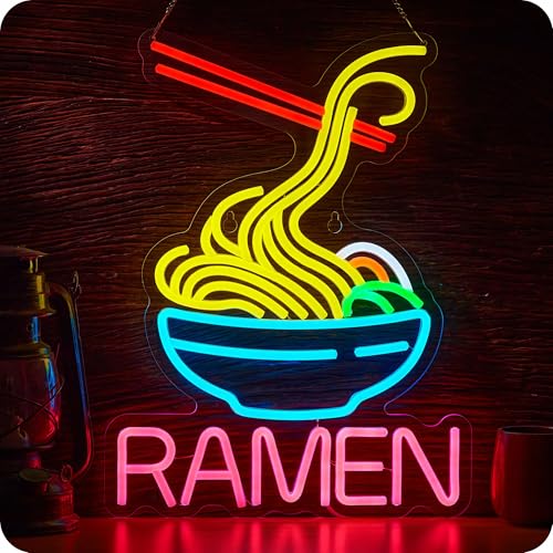 Image of Ramen Neon Sign Noodles Led Lights with Dimmer | Business Signs for Ramen Shop Restaurant Compatible with Smart Plug Timer