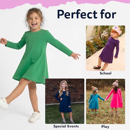 Image of City Threads Girls' 100% Cotton Long Sleeve Dress - Active Kids School, Playing, Parties - Made in USA