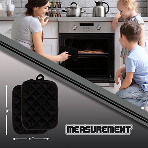 Lobyn Value Packs 2 Piece Pot Holders For Kitchen Heat Resistant 100% Heavy Weight Cotton Pot Holders Hot Pads For Kitchen Two Black 6" X 9" Potholders For Kitchens #TOP6