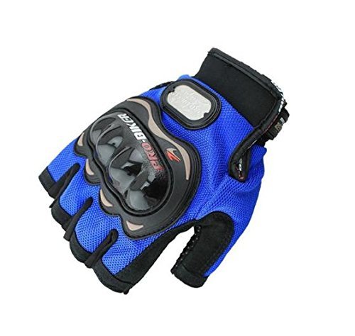 Image of Leosportz Riding Gloves for Men Bike Riders - Special Tactical Gloves with Rubber Knuckle Punch | Non-Slip Half Finger with Firm Padding Motorcycle Gloves (M, Blue)