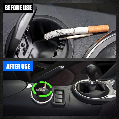 Image of Glow in The Dark Ashtray, Car Ashtray, Cigarette Self-Extinguishing Car Cup Holder Ashtrays with Lid, Universal Portable Mini Vehicle Cigarette Trash Can Auto Accessories for Cars (Black)