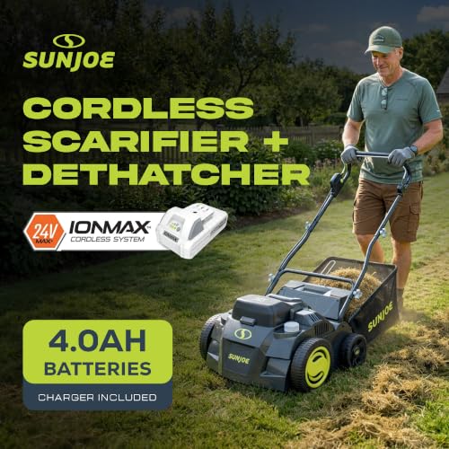 Image of Sun Joe Cordless Scarifier & Dethatcher w / 5 Depth Positions, 24V-X2-DTS15