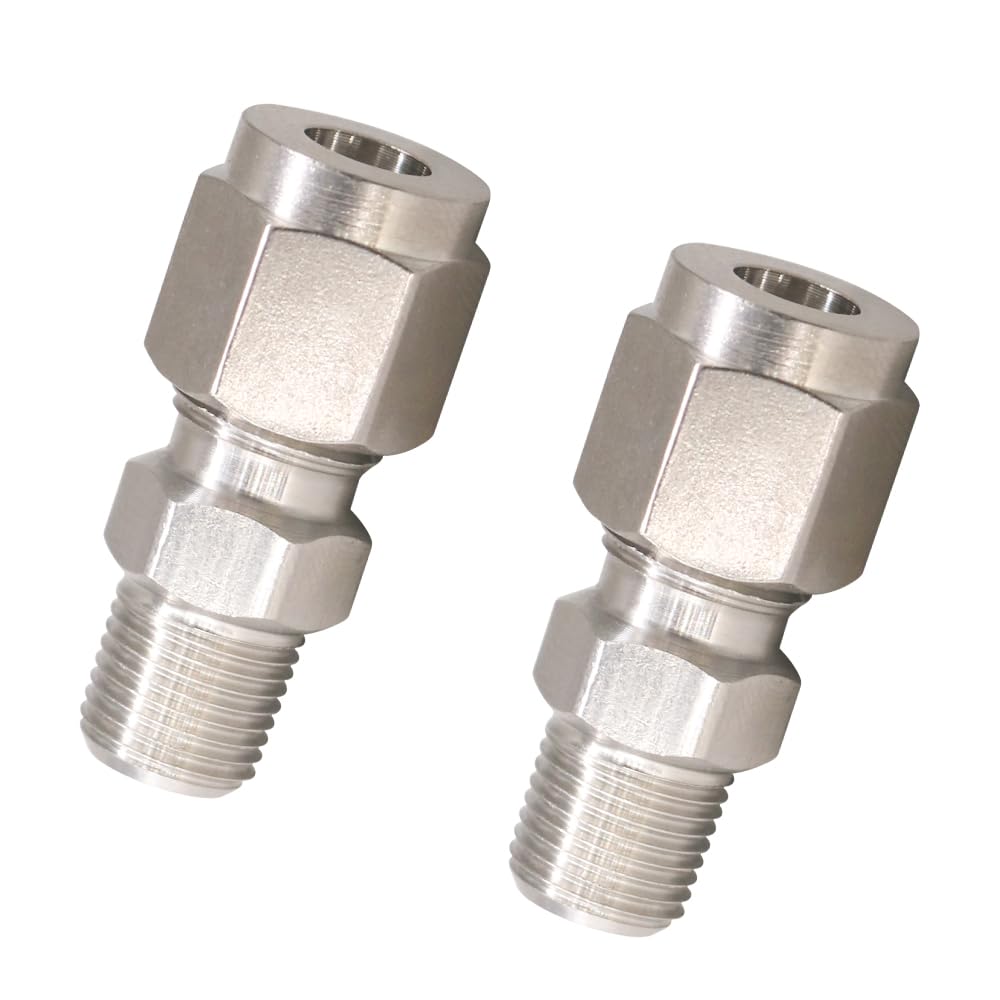 Stainless Steel 304 Compression Fitting to connect 1/4 inch OD tube x 1/8 NPT Male thread Coupler, for brass copper stainless steel tubing (2 pcs)