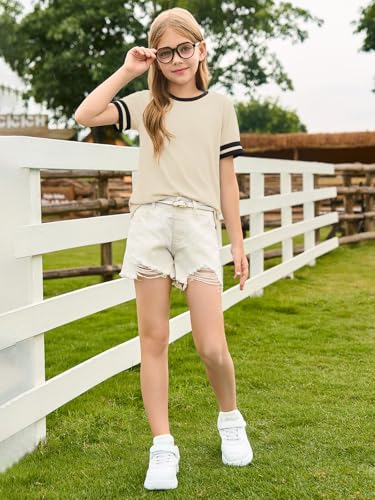 Image of Haloumoning Girls Short Sleeve T Shirts Kids Summer Crewneck Color Block Tops Fashion Tees 5-14 Years