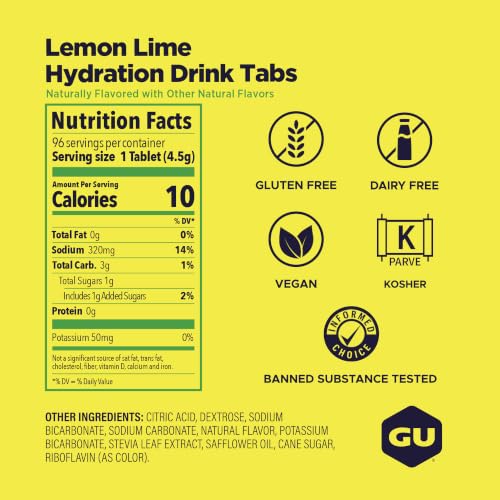 Image of GU Energy Hydration Electrolyte Drink Tablets, Enhanced Endurance Sports Drink for Running, Cycling, Triathlon, 4-Count (48 Servings), Lemon Lime