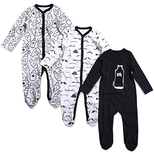 Baby Boys' Footed Sleeper Pajamas 3 Pack Long Sleeve Footie Pjs 0-18 Months