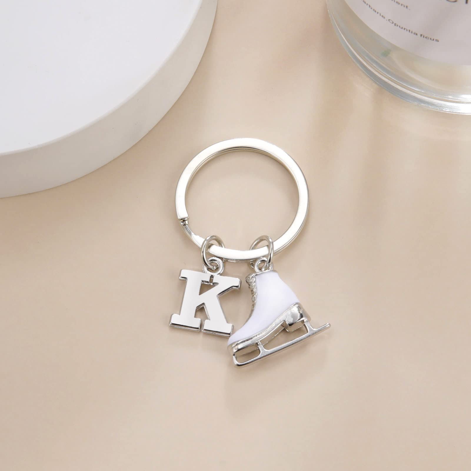 LIKGREAT Ice Skate Keychain Figure Skating Keychains Initial Ice Skating Charm Keyring Handbag Decoration, K, Medium - Image 2