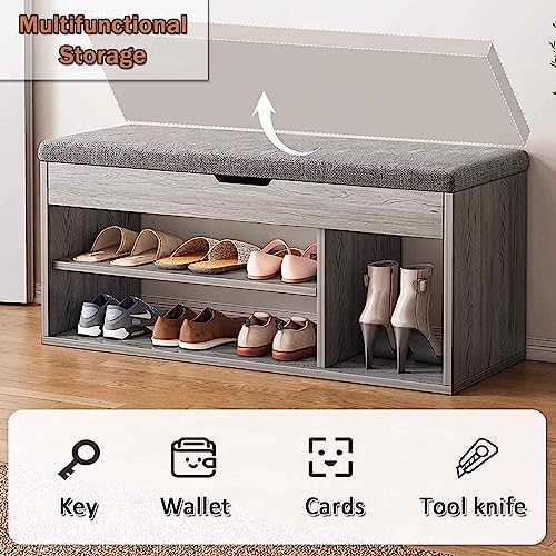 Banc de rangement à chaussures gris pour optimiser les petits couloirs - 4