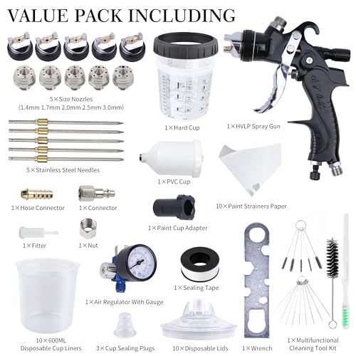 Image of HVLP Automotive Spray Gun Kit, 10pcs 600ML Disposable Paint Cups